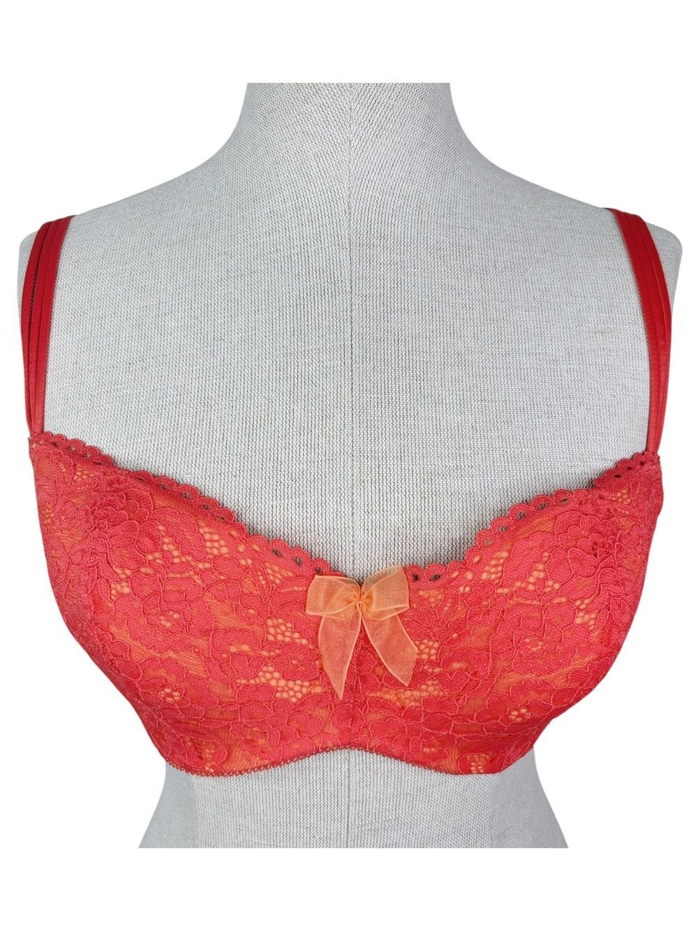 Wacoal B.Tempt'd Ciao Bella Balconette Bra sz 32DDD * Bright Orange Lace Balcony